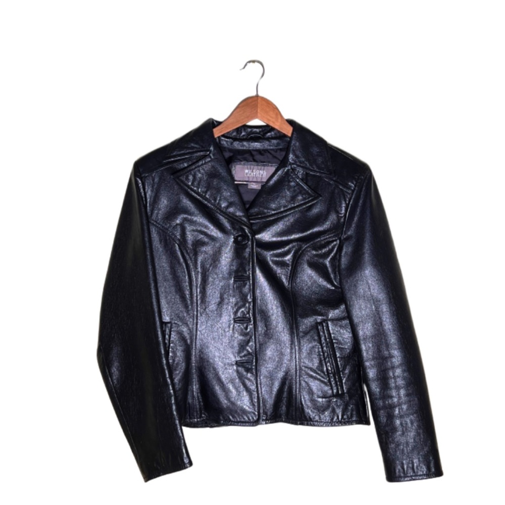 Wilson’s Leather Black Button up Jacket size Large - Picture 1 of 3